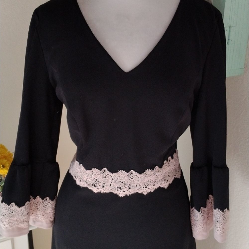Sangria Little Black Dress With Lace Trim - Picture 2 of 13